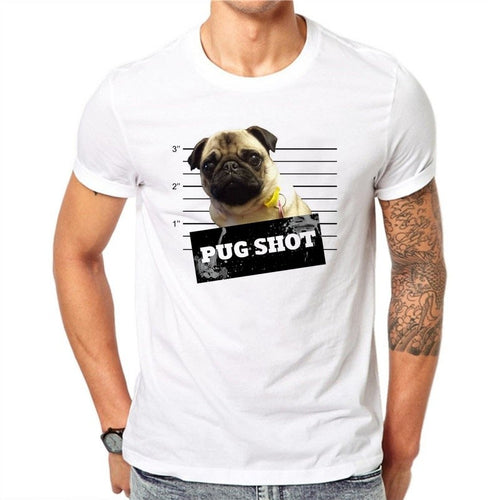 100% Cotton Cute Dog Design Men Casual Tops French Bulldog T-shirt Novelty Short Sleeve Tee Pug Shot Printed White Shirts