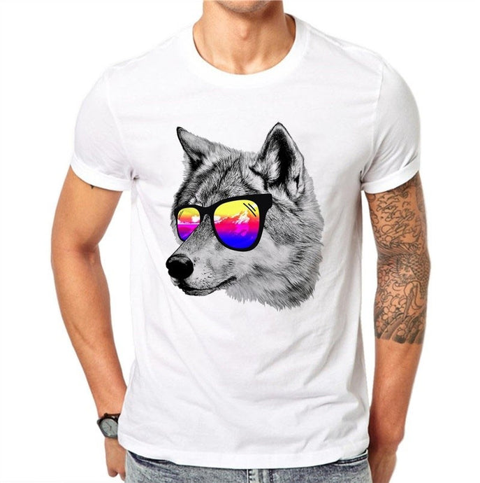 100% Cotton Summer Soft Tee Shirt Wolf Dog Men T-shirt Cool Leisure Men's Tshirt Casual T Shirt Male White Top Tee Harajuku